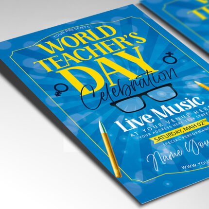 Customizable 2026 World Teachers Day event poster in PSD format with high-definition globe textures, organized Photoshop layers, and premium award placeholders.