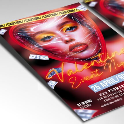 Customizable 2027 Valentine’s gala poster in PSD format with dreamy textures, organized Photoshop layers, and premium invitation placeholders.