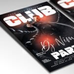 Customizable DJ party poster in PSD format with high-contrast textures, organized Photoshop layers, and premium artist photo placeholders.
