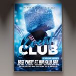 A professional Club Event 2027 Flyer PSD Template featuring a dynamic nightlife aesthetic, vibrant light-trails, and modern minimalist typography.