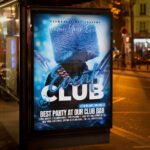 An eye-catching "Club Event 2027" invitation flyer template showing sharp 300 DPI resolution, bold display fonts, and professional high-energy nightlife aesthetics.