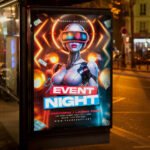 An eye-catching "DJ Event Night 2026" invitation flyer template showing sharp 300 DPI resolution, professional music aesthetic, and high-impact contemporary design.