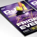 Customizable Friday night club poster in PSD format with organized Photoshop layers, premium drink special areas, and high-energy design motifs.