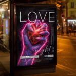 An eye-catching "Love Night 2027" invitation flyer template showing sharp 300 DPI resolution, bold display typography, and premium nightlife festival aesthetics.