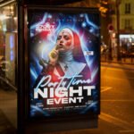 An eye-catching "Party Time" invitation flyer template showing sharp 300 DPI resolution, high-energy color palettes, and professional music event aesthetics.