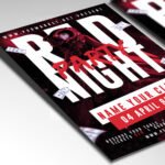 Customizable red night themed club poster in PSD format with deep gradients, organized Photoshop layers, and premium VIP venue placeholders.