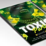 Customizable toxic-themed club poster in PSD format with distressed textures, organized Photoshop layers, and premium VIP venue placeholders.