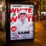 An eye-catching "White Party" invitation flyer template showing sharp 300 DPI resolution, high-fashion display fonts, and premium luxury event aesthetics.