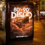 An eye-catching "80s 90s Disco" invitation flyer template showing sharp 300 DPI resolution, professional music aesthetic, and high-impact nostalgic design.