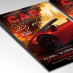 Customizable automotive exhibition poster in PSD format with sleek design elements, organized Photoshop layers, and premium placeholders for vehicle photography.