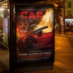 An eye-catching "Car Show" invitation flyer template showing sharp 300 DPI resolution, professional motorsports aesthetic, and high-impact design.