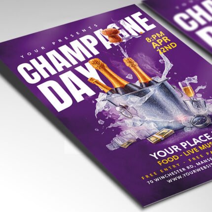 Customizable upscale lounge party poster in PSD format with sophisticated design details, organized Photoshop layers, and premium artist photo placeholders.