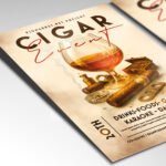 Customizable upscale lounge event poster in PSD format with sophisticated design details, organized Photoshop layers, and premium placeholders for event details.