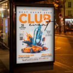 An eye-catching "Club Event" invitation flyer template showing sharp 300 DPI resolution, professional nightlife aesthetic, and modern high-impact design.