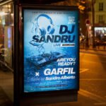 An eye-catching "DJ Event" invitation flyer template showing sharp 300 DPI resolution, professional nightlife aesthetic, and modern high-impact design.