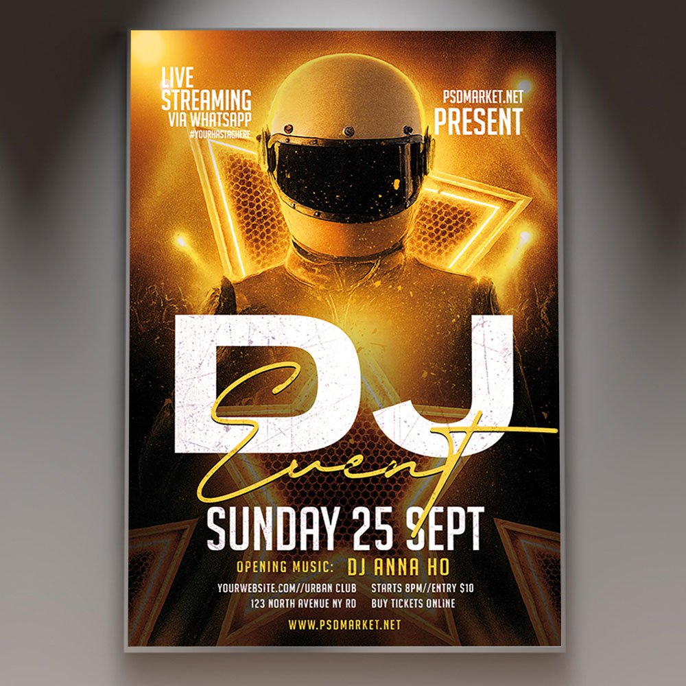 dj-event-flyer-template-1 A professional DJ Event Flyer Template featuring dynamic light-burst textures, sleek modern gradients, and bold, high-impact typography.