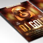 Customizable VIP event poster in PSD format with rich metallic accents, organized Photoshop layers, and premium placeholders for DJ photos.