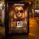 An eye-catching "Gold Event 2027" invitation flyer template showing sharp 300 DPI resolution, luxury design elements, and professional nightlife event aesthetics.