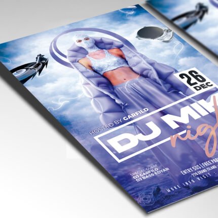 Customizable 2027 DJ music event poster in PSD format with sharp atmospheric lighting, organized Photoshop layers, and premium artist photo placeholders.