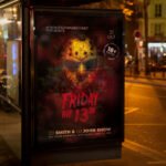 An eye-catching "Friday 13th" invitation flyer template showing sharp 300 DPI resolution, professional horror aesthetic, and high-impact design.