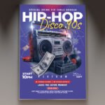 A professional Hip-Hop Flyer Template featuring grungy street textures, vibrant urban accents, and bold modern display typography.