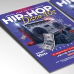 Customizable urban music event poster in PSD format with high-contrast design elements, organized Photoshop layers, and premium artist photo placeholders.