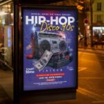 An eye-catching "Hip-Hop" invitation flyer template showing sharp 300 DPI resolution, professional concert aesthetic, and high-impact street-style design.