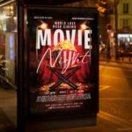 An eye-catching "Movie Night 2027" invitation flyer template showing sharp 300 DPI resolution, professional entertainment aesthetic, and high-impact cinematic design.