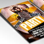 Customizable night party poster in PSD format with atmospheric lighting, organized Photoshop layers, and premium artist photo placeholders.