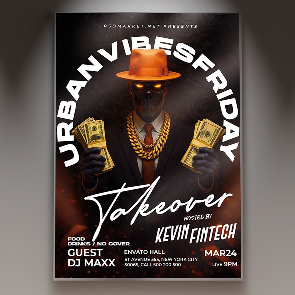 preview_1 A professional DJ Takeover Flyer 2027 Template featuring kinetic visual motifs, high-contrast textures, and bold, modern typography.