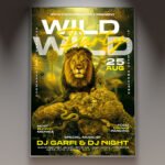 A professional Wild Party Flyer Template featuring intense glitch effects, vibrant neon colors, and aggressive, high-impact typography.