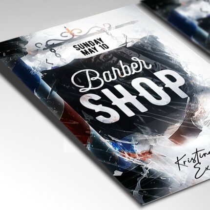 Customizable men's salon promotional poster in PSD format with clean design details, organized Photoshop layers, and premium placeholders for services and pricing.