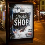 An eye-catching "Barber Shop" invitation flyer template showing sharp 300 DPI resolution, professional grooming aesthetic, and high-impact design.