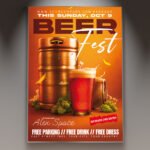 A professional Beer Fest Flyer Template featuring rich golden hues, rustic wooden textures, and classic beer stein graphics.