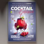 A professional Cocktail Party Flyer Template featuring luxurious lighting effects, gleaming glassware motifs, and stylish elegant typography.
