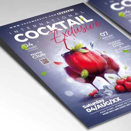 Customizable upscale lounge and bar poster in PSD format with sophisticated design details, organized Photoshop layers, and premium event info placeholders.