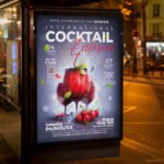 An eye-catching "Cocktail Party" invitation flyer template showing sharp 300 DPI resolution, professional hospitality aesthetic, and high-impact design.