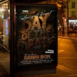 An eye-catching "Day of the Death" invitation flyer template showing sharp 300 DPI resolution, professional celebration aesthetic, and high-impact design.
