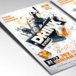 Customizable cocktail bar event poster in PSD format with stylish design details, organized Photoshop layers, and premium placeholders for event details.