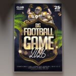 A professional Football Game Flyer Template featuring intense stadium lighting, athletic turf textures, and bold athletic typography.