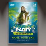 A professional Jungle Party Flyer Template featuring lush tropical foliage, vibrant exotic colors, and bold display typography.