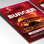 Customizable fast food restaurant poster in PSD format with delicious culinary design elements, organized Photoshop layers, and premium placeholders.