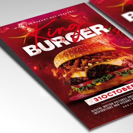Customizable fast food restaurant poster in PSD format with delicious culinary design elements, organized Photoshop layers, and premium placeholders.