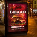 An eye-catching "King Burger" promotional flyer template showing sharp 300 DPI resolution, professional restaurant aesthetic, and high-impact design.