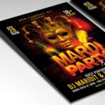 Customizable carnival celebration poster in PSD format with festive design details, organized Photoshop layers, and premium placeholders for event details.