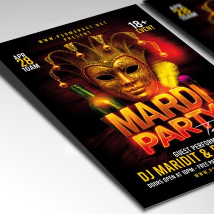 Customizable carnival celebration poster in PSD format with festive design details, organized Photoshop layers, and premium placeholders for event details.
