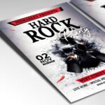 Customizable rock concert poster in PSD format with raw aesthetic elements, organized Photoshop layers, and premium band photo placeholders.