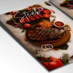 Customizable restaurant food poster in PSD format with appetizing design details, organized Photoshop layers, and premium placeholders for menu items.