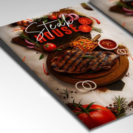 Customizable restaurant food poster in PSD format with appetizing design details, organized Photoshop layers, and premium placeholders for menu items.