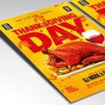 Customizable Thanksgiving dinner event poster in PSD format with seasonal design details, organized Photoshop layers, and premium placeholders for event details.